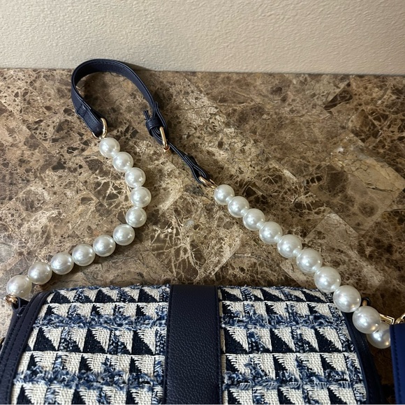 Cato Blue Faux Tweed Purse With Blue And Pearl Straps - Picture 9 of 14